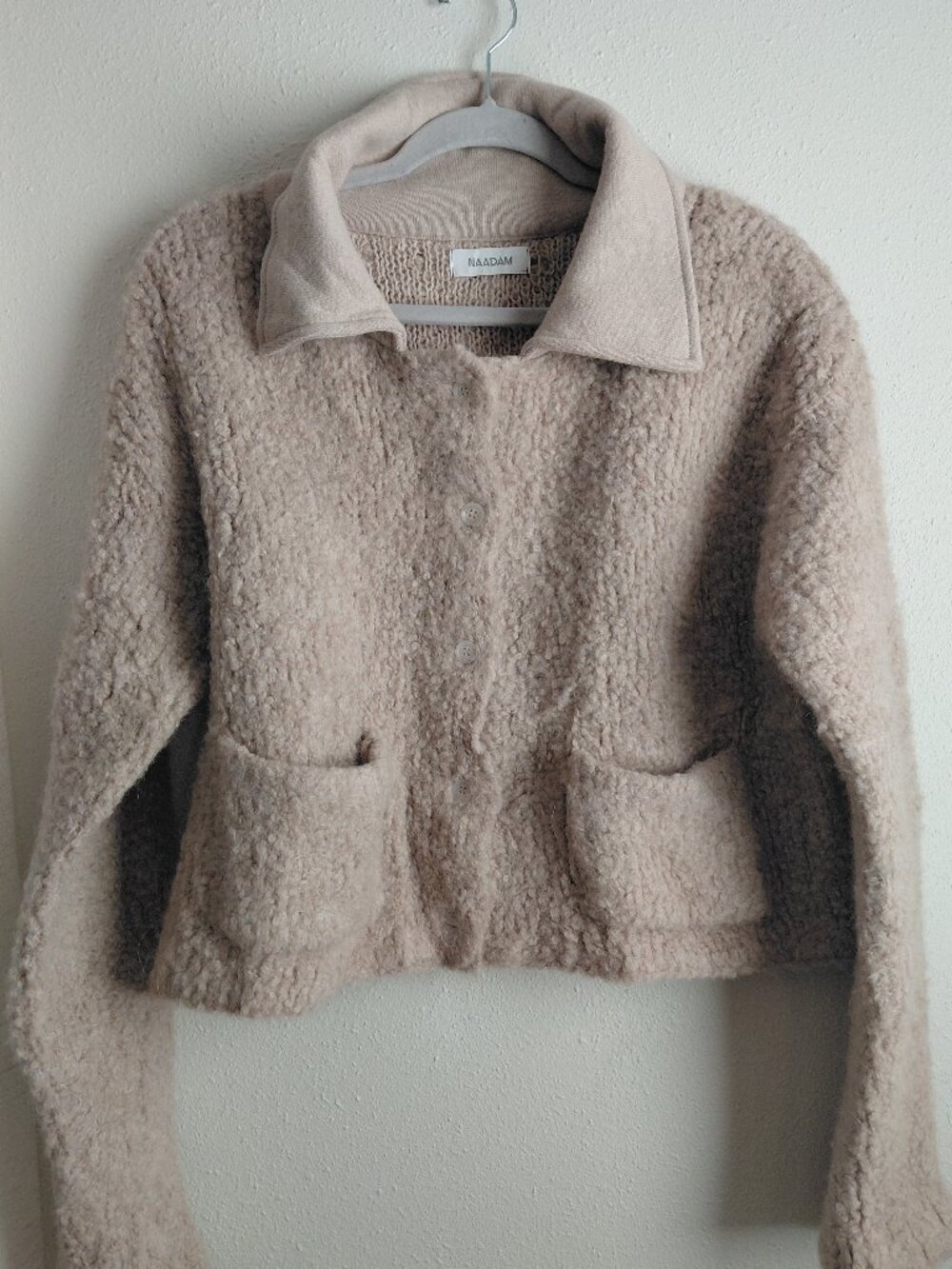 NAADAM Alpaca Wool Blend Boucle Jacket Cardigan Sweater Sand Medium